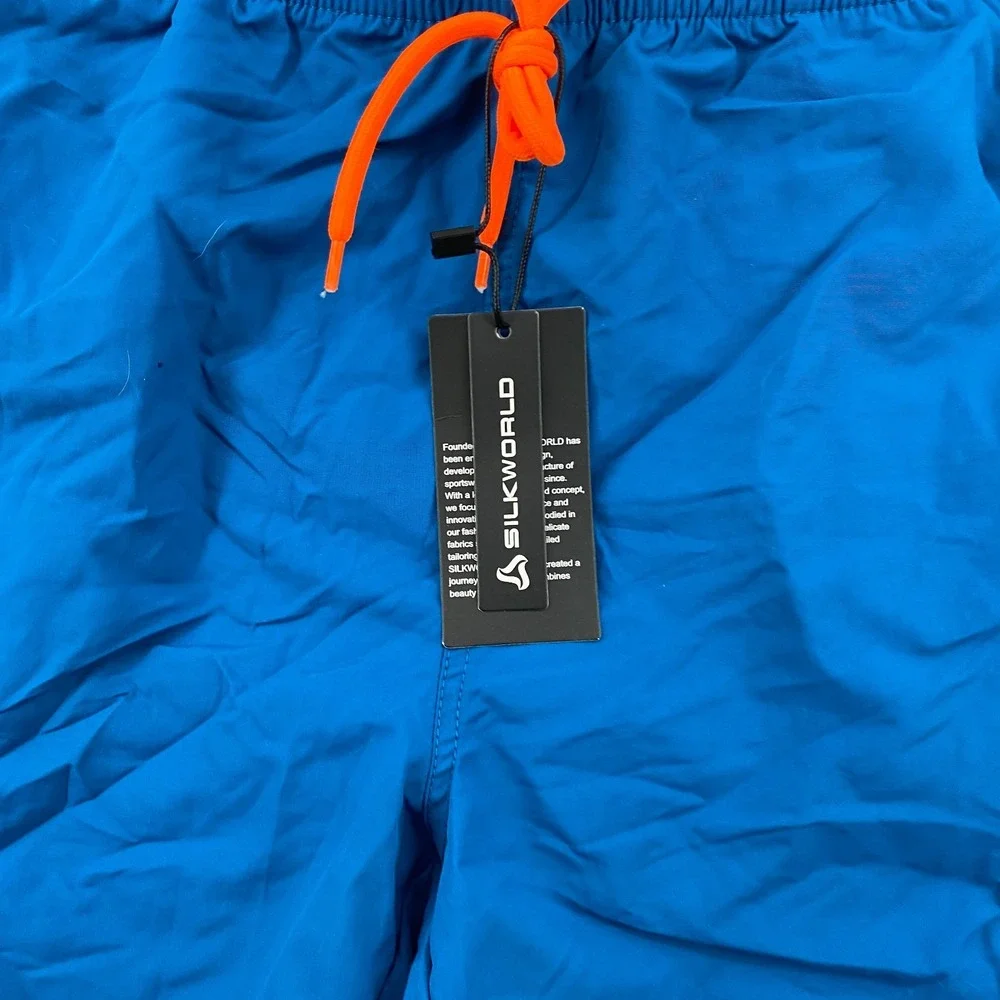 Silkworld Swim Trunks Shorts Mens Medium Blue Mesh Lined Drawstring Waist Beach